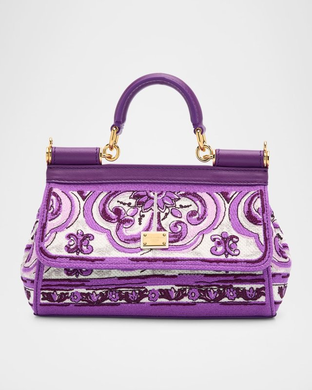 Small Sicily Majolica-Print Top-Handle Bag